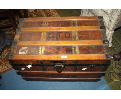 A large seafarer's Trunk with key and initials G.T.D.