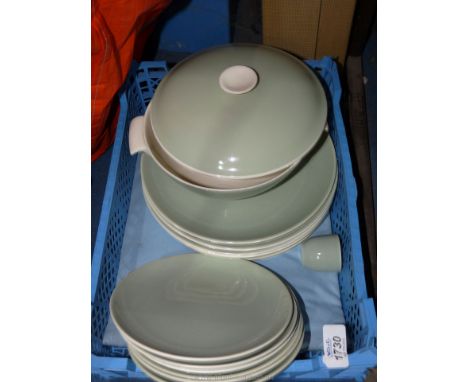 A quantity of Poole Celadon green china including six dinner and side plates, tureen, etc.