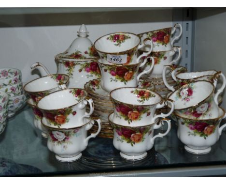 A Royal Albert Old Country Roses Teaset including twelve cups, eleven saucers, fourteen tea plates, milk jug and sugar bowl.