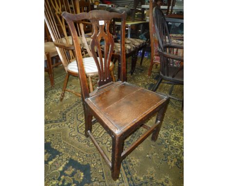 An Oak framed Georgian Chippendale style Dining Chair of peg jointed construction having fretworked back splat.