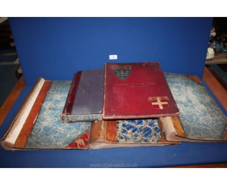 Three 19th c/ leather bound with marbled card covers large Albums (empty). 1850;  plus a large leather and fabric bound Ledge