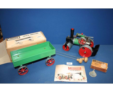 A Mamod traction Engine and boxed open Wagon with instruction leaflet, fuel tablets, etc.