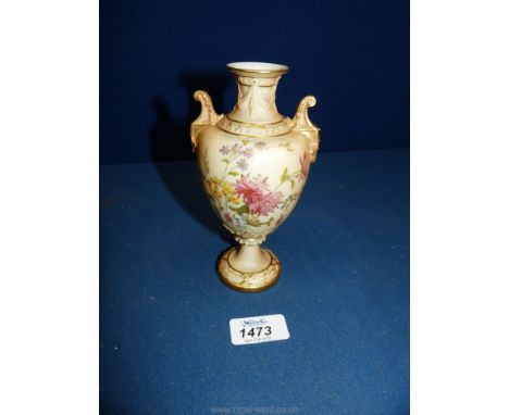 A small Royal Worcester blush ivory Vase with floral decoration, 6 1/2'' high 