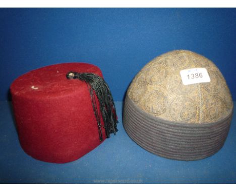 A vintage Fez and a Chinese skull Cap