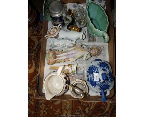 A quantity of china including small tureen with ladle, figure, glazed Jug, etc.