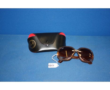 A leather cased pair of lady's 1960's retro light brown Sunglasses with gradient lenses marked Ray Ban, Jackie OHH, 11RB 4098