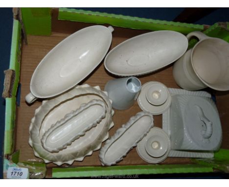 A quantity of 'off-white' china including Wedgwood posy bowls, Sylvac troughs, Spode 'Velamour' jug, Shelley cheese dish, etc