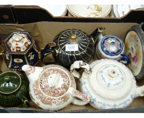 A quantity of teapots including black and gold Sadler, W.R. Midwinter "Landscape", small oriental teapot, etc.