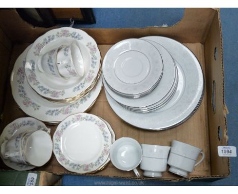 A Royal Kent bone china vintage part Dinner service including six of dinner plates, soup bowls, saucers, tea plates and four 