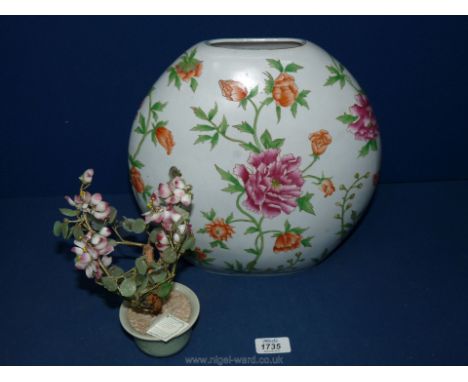 A large china Vase and a glass Jade Tree