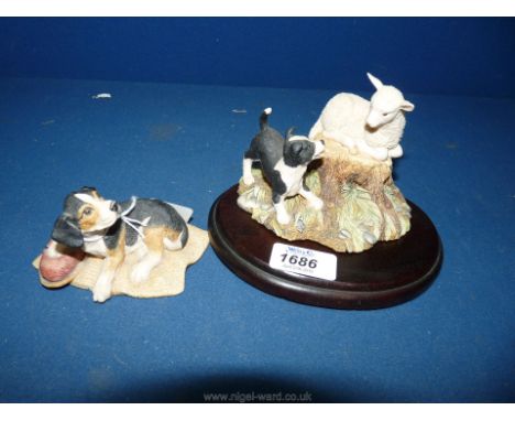 A Border Fine Arts figure of a Puppy playing with lamb together with a Border Fine Arts Puppy "Sam".