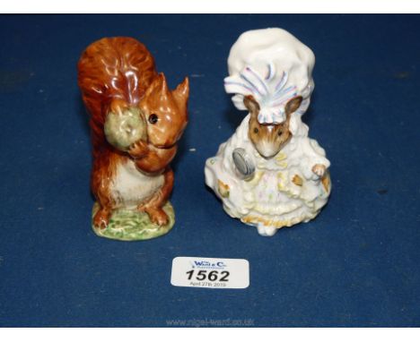 Two Beswick oval gold stamp figures - 'Squirrel Nutkin' BP 2A and 'Lady Mouse', BP2A, boxed