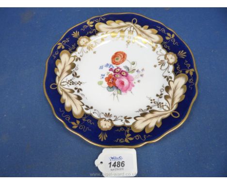 A Spode Copelands lobed cabinet Plate with hand gilding and painting with roses and other flowers, signed R. Wood, mark for 1