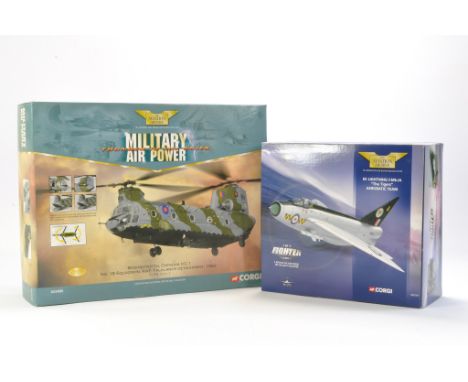 Corgi Diecast Model Aircraft group comprising 1) No. AA34202 Boeing-Vertol Chinook HC.1, 2) AA32201 EE lighting F.Mk.1A "The 