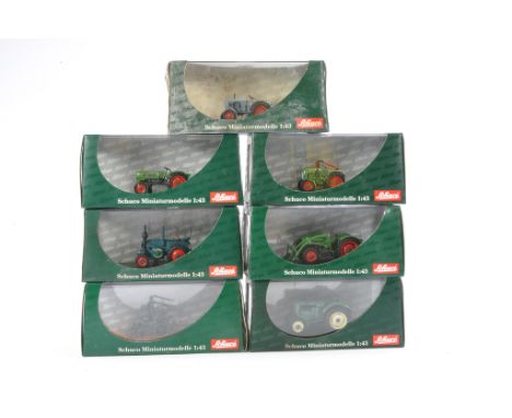 A group of seven 1/43 Schuco Tractor issues including Fendt, Lanz, Eicher and others. Generally excellent and not previously 