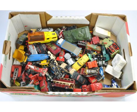 A large group of playworn diecast from various makers including Matchbox, Corgi and others. 