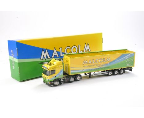 Tekno Diecast Model Truck comprising No.65466 Scania G Highline with Cargo floor trailer in the livery of Malcolm Constructio
