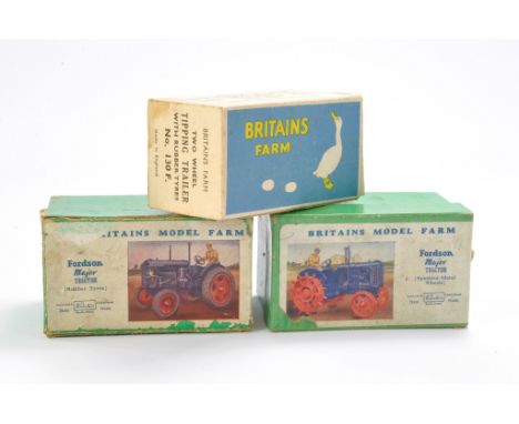 Britains trio of Empty boxes comprising No. 130F Tipping Trailer (duck and egg box, very good) plus No. 127 and 128F Fordson 