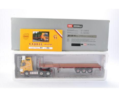 WSI Model Truck Issue comprising 1/50 Volvo FH4 GLOB. 6x2 Tag Axle + Flat Bed Trailer  - 3 Axle in the livery of Coille Haula