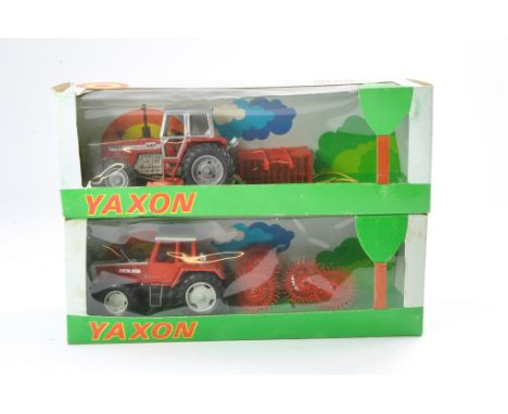 Yaxon 1/43 No. 133 Massey Ferguson 1134 Tractor Set plus No. 117 Steyr 8160 and Hay Rake. Both sets look to be without sign o