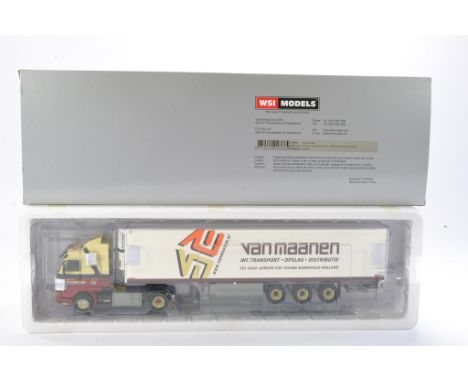 WSI Model Truck Issue comprising 1/50 Scania 3 Streamline 4x2 + Reefer Trailer - 3 Axle in the livery of Van Maanen. Looks to