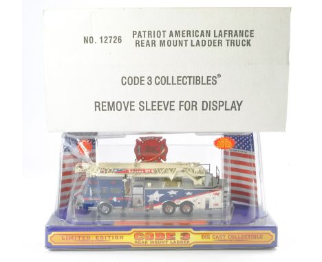 Fire and Rescue model issue comprising Code 3 Collectibles No.12726 Rear Mount Ladder Truck in the livery of Patriot American