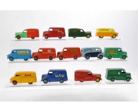 A group of 13 Dinky Diecast Commercial Advertising Vans in various liveries as shown. Some repainted inc BP, Dinky Toys and C