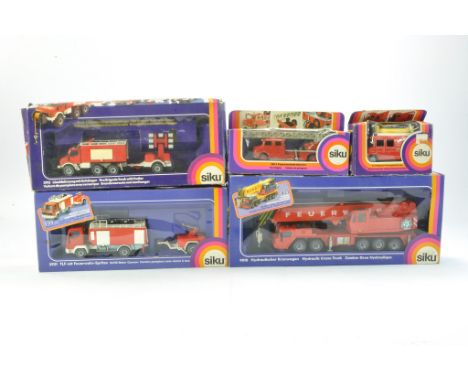 A group of 5 Siku Fire and Rescue models comprising No.2213 Marine Rescue Van, No. 2913 Fire Brigade Truck with Trailer, No. 