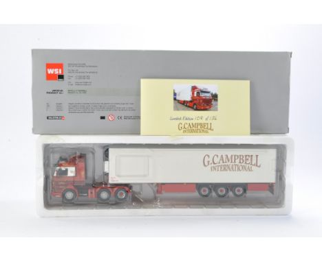 WSI Model Truck Issue comprising 1/50 Scania 143 Streamline with refrigerated Trailer in the livery of G. Campbell. Limited E