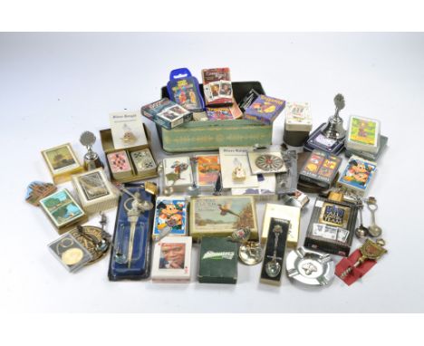 An interesting group of playing cards and similar card games as shown plus cork screws, spoons and other items. 