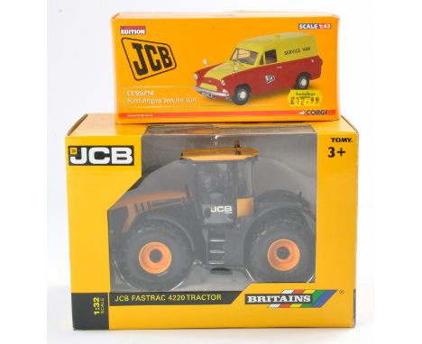 Britains 1/32 JCB Fastrac 4220 Tractor plus Corgi 1/43 JCB Ford Anglia Service Van. Both look to be excellent and secured in 
