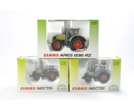 A trio of 1/32 Universal Hobbies Tractor issues comprising 1) Claas Nectis 237 VE, 2) Claas Nectis 257 F, 3) Claas Ares 836 R