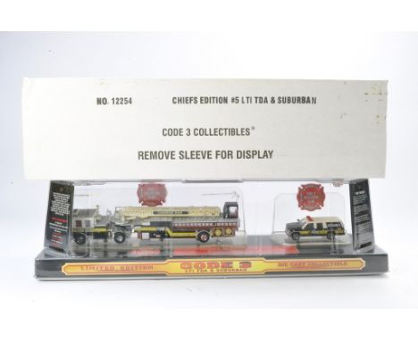 Fire and Rescue model issue comprising Code 3 Collectibles No. 12254 LTI TDA &amp; Suburban Ladder Truck in the livery of Cod