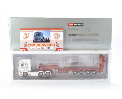 WSI Model Truck Issue comprising 1/50 Scania Streamline Highline 6x2 Tag Axle + Semi Low loader - 4 Axle + Ramps in the liver