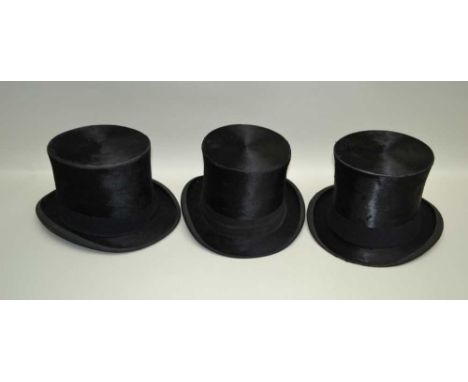THREE TOP HATS; Lincoln Bennett size 55, J. Morgan of Dublin (hunting style) size 54 and A.J. Kolenbrandex, Utrecht size 53.5