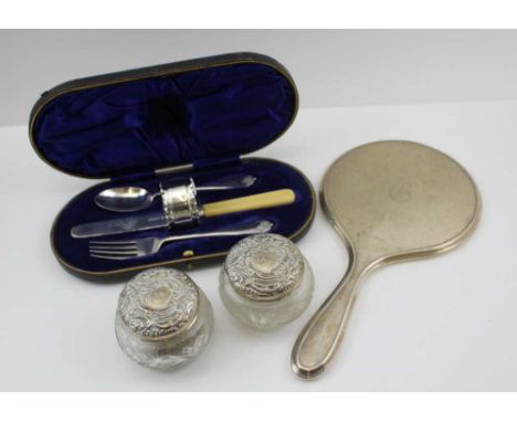 ISAAC ELLIS &amp; SONS AN EDWARDIAN CHRISTENING SET IN ORIGINAL CASE, comprising; silver napkin ring, silver fork, silver spo