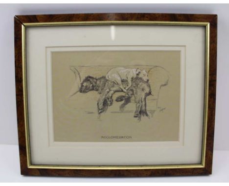 AFTER CECIL ALDIN (1870-1935) "Agglomeration", a colour print of two sleeping dogs, 12cm x 18cm, double mounted in slender wo