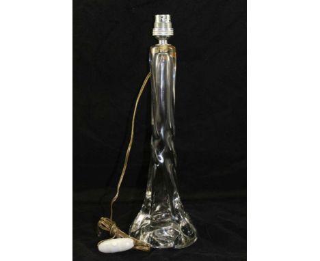 A STRATHEARN ART GLASS TABLE LAMP BASE, clear with twist stem, embossed salmon seal mark to base and paper label 'Strathearn'