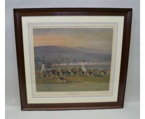 AFTER SIR ALFRED MUNNINGS (1878-1959) "The Belvoir Hounds, Exercising". A "Frost &amp; Reed" proof print, signed by Munnings 