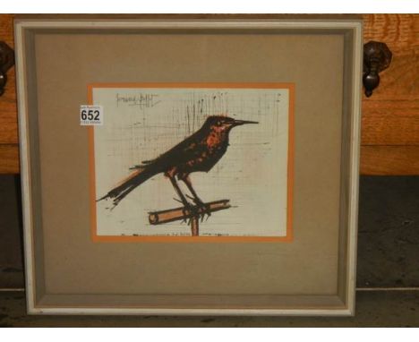 A framed and glazed study of a bird signed Bernard Buffet, 39 x 41 cm, COLLECT ONLY.