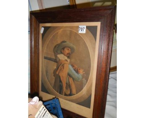 An early 20th century oak framed print of a Cavalier. COLLECT ONLY.