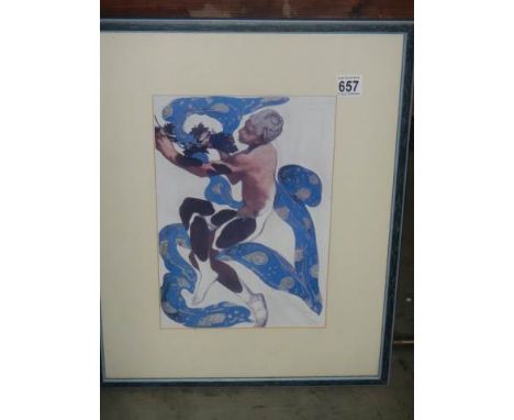 A framed and glazed print entitled "Faun" Buffet Russe Nijinsky 1912 by Leon Bakst, COLLECT ONLY
