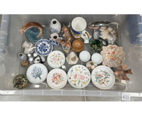 A mixed lot including Minton, Royal Worcester, Aynsley dishes, Goebel bird, Art Nouveau gilded perfume atomiser etc