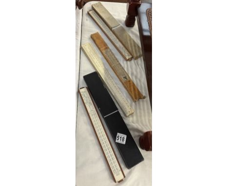 2 Vintage slide rulers & A set of varnished card imperial scale rulers
