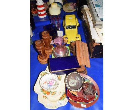 Mixed Lot: Various items to include a model VW Beetle, various tea wares, wooden candlestick, glass cocktail shaker etc