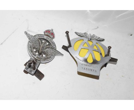 Mixed Lot: A vintage Civil Service Motoring Association car badge and an AA car badge