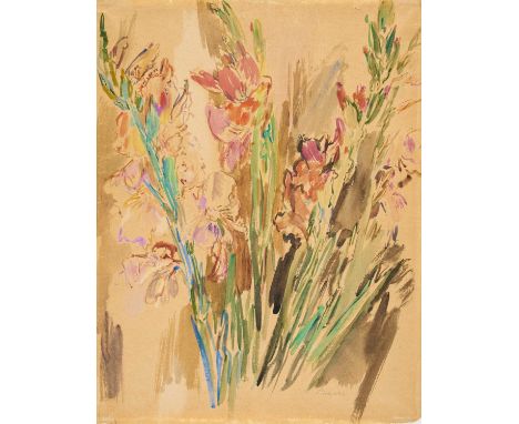 KOKOSCHKA, OSKAR1886 Pöchlarn - 1980 MontreuxTitel: Gladiolen. Datierung: Um 1940. Technik: Aquarell auf bräunlichem Papier. 