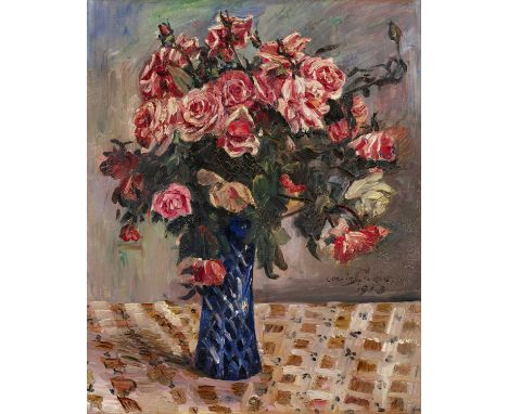 CORINTH, LOVIS1858 Tapiau/Ostpreußen - 1925 ZandvoortTitel: Stillleben - Rote und rosa Rosen in Vase auf Tischtuch (Blumen). 