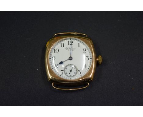 A 1920s Waltham 9ct gold gentlemans manual wristwatch, Birmingham 1927, no strap, No.24182062, 30mm. 