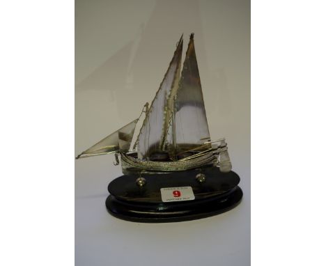 A Maltese 917 silver model of a Mediterranean sailing ship, 17cm high including plinth. 